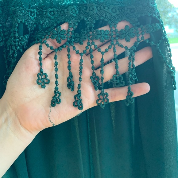 💚Vintage emerald Green Lace Dress Sen Shi Drop waist floral fringe - Picture 6 of 8